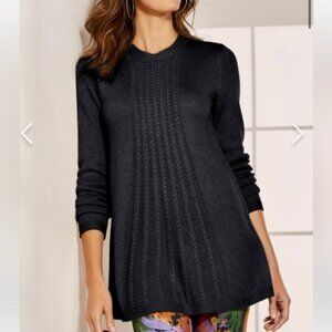 Soft Surroundings Sydney Cable Wool Blend Sweater in Black